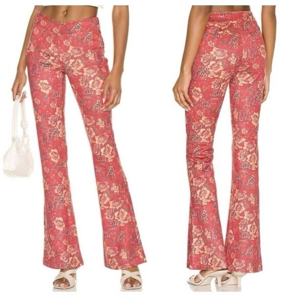 Free People House Party Printed Vegan Suede Flare Leg Pants Size 32 - Picture 1 of 4